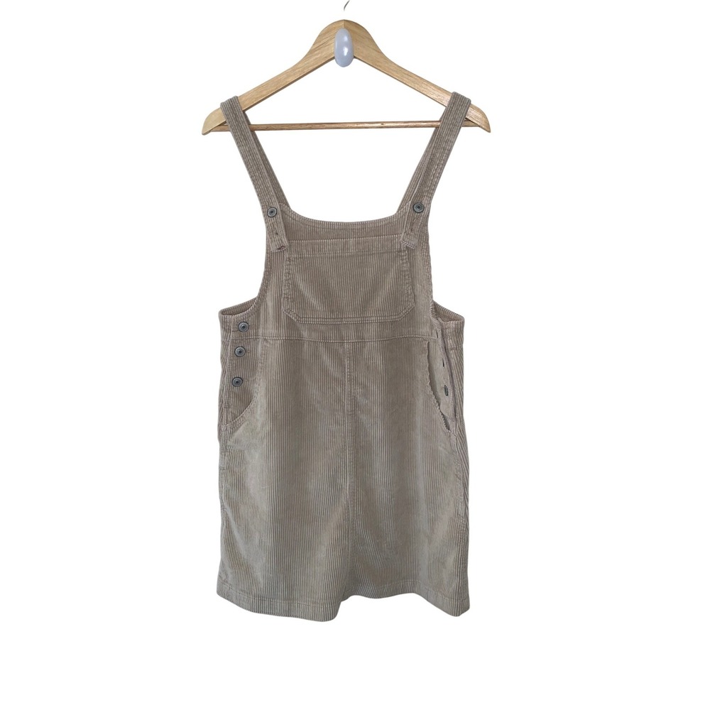 American Eagle Tan Corduroy Pinafore Overall Mini Dress Womens Small Beige